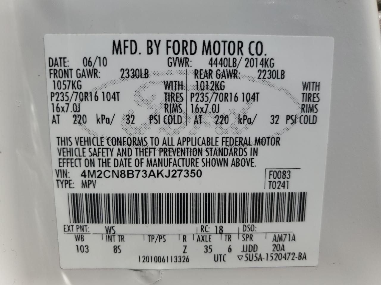 2010 Mercury Mariner VIN: 4M2CN8B73AKJ27350 Lot: 80225185