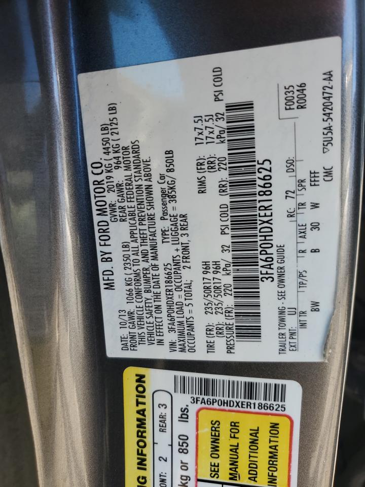 2014 Ford Fusion Se VIN: 3FA6P0HDXER186625 Lot: 85919155