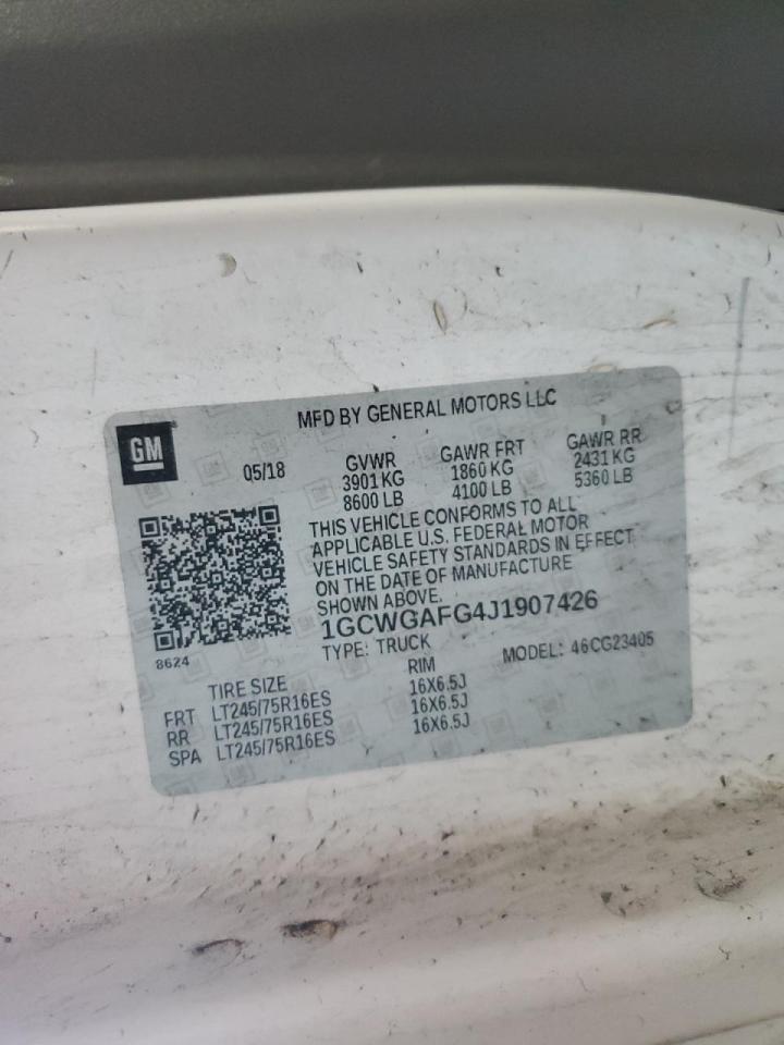 2018 Chevrolet Express 2500 Delivery Van VIN: 1GCWGAFG4J1907426 Lot: 90027015