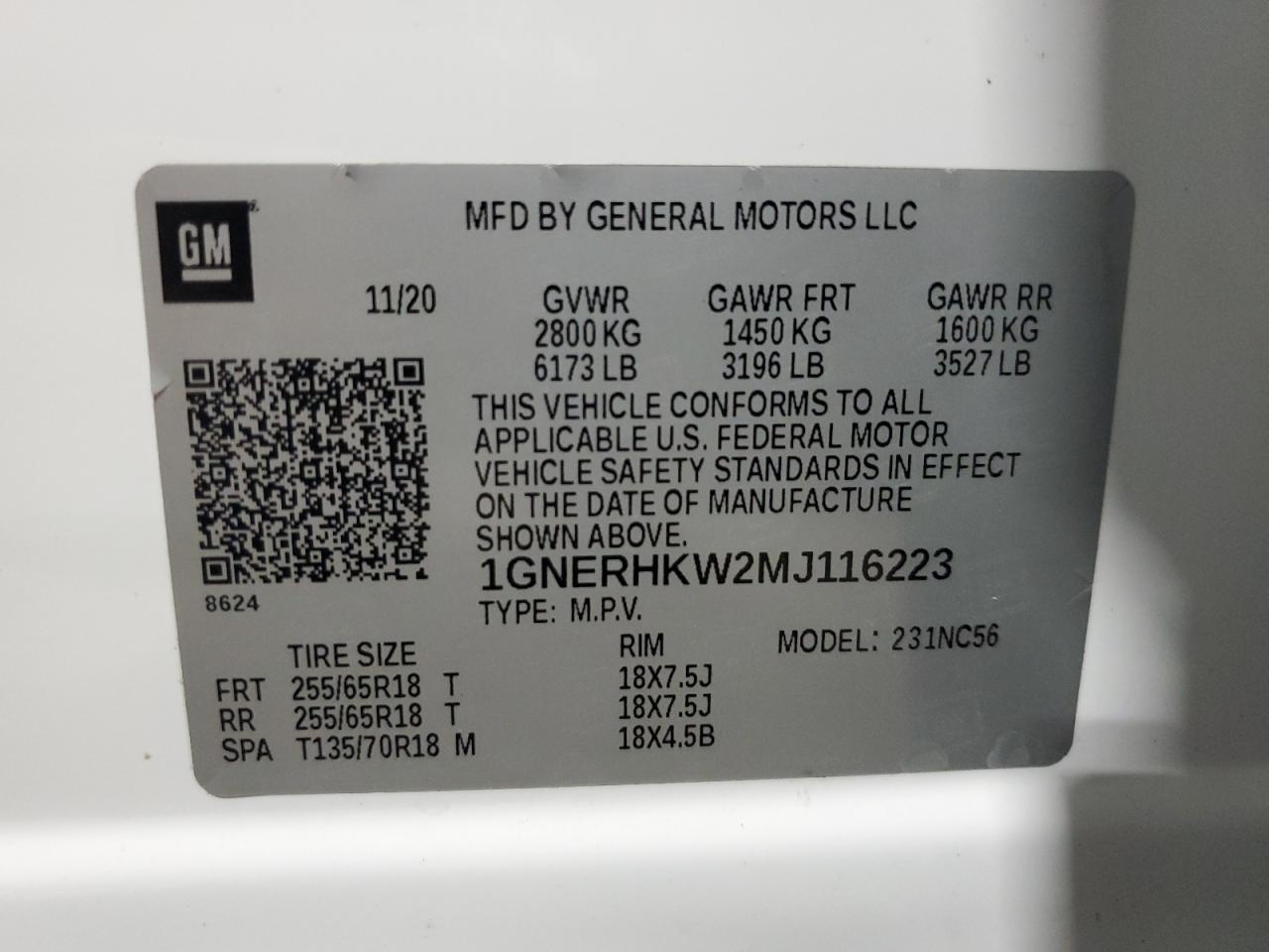 2021 Chevrolet Traverse Lt VIN: 1GNERHKW2MJ116223 Lot: 85554905