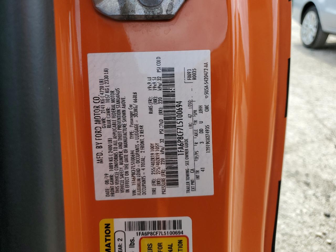 2020 Ford Mustang Gt VIN: 1FA6P8CF7L5100694 Lot: 81987065