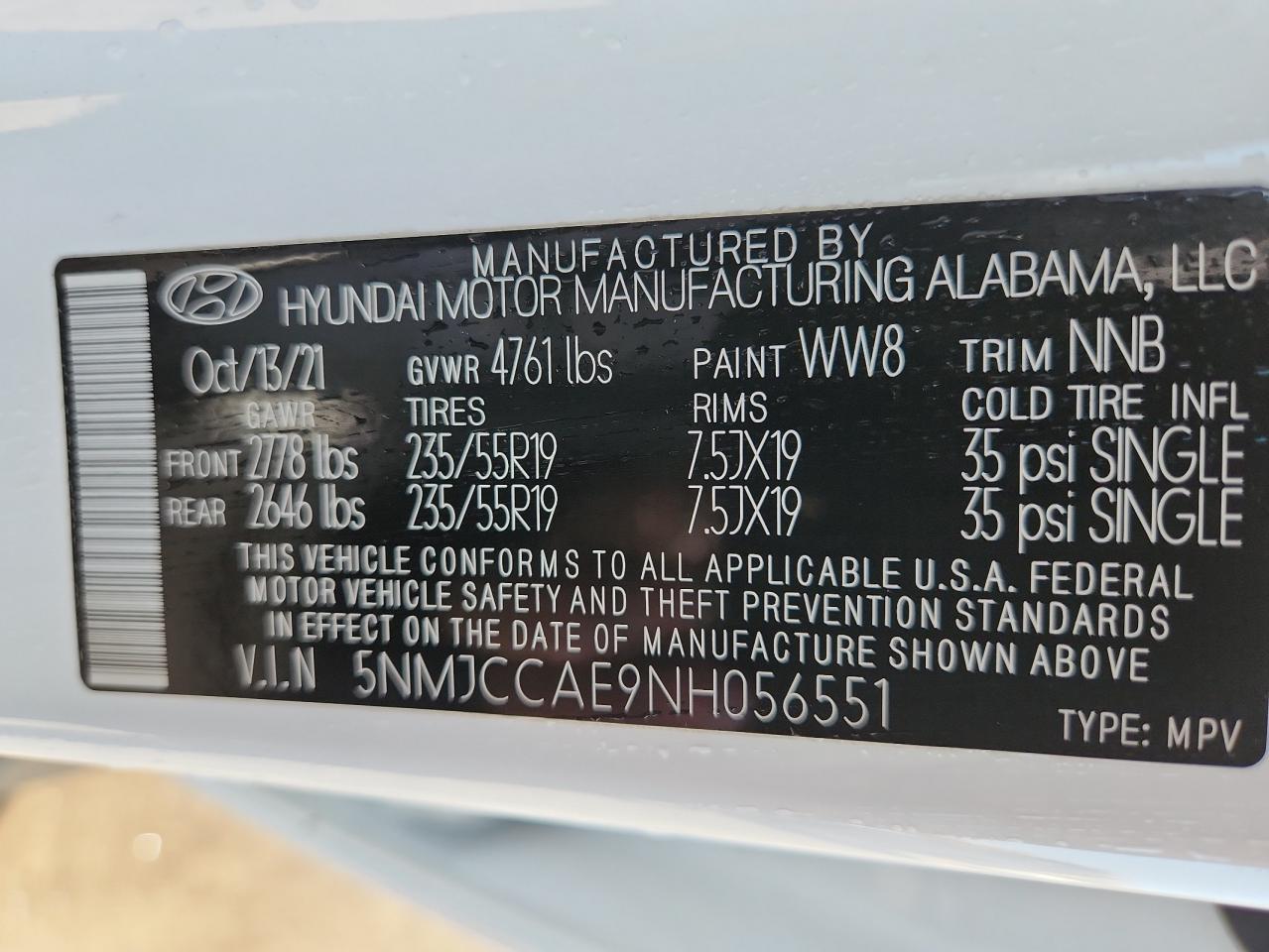 2022 Hyundai Tucson Sel VIN: 5NMJCCAE9NH056551 Lot: 90126945