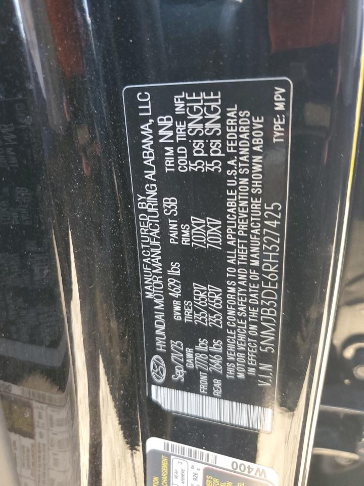 2024 Hyundai Tucson Sel VIN: 5NMJB3DE6RH327425 Lot: 85008055