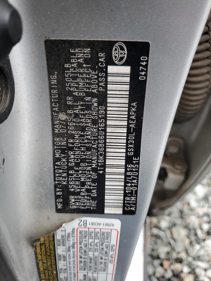 2006 Toyota Avalon Xl VIN: 4T1BK36B66U165190 Lot: 90531765