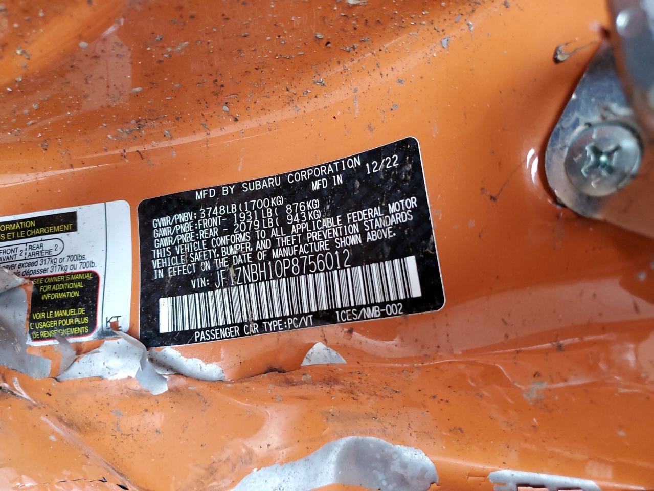 2023 Toyota Gr 86 Premium VIN: JF1ZNBH10P8756012 Lot: 85733305