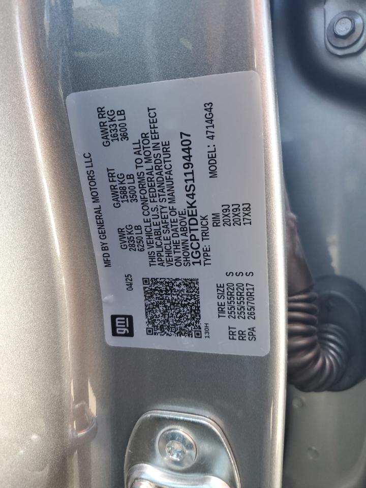 2025 Chevrolet Colorado Z71 VIN: 1GCPTDEK4S1194407 Lot: 86238965