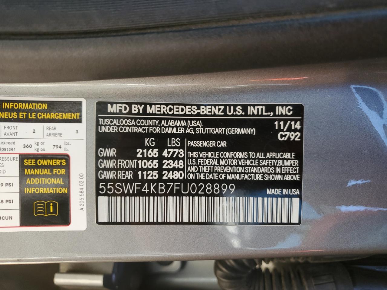 2015 Mercedes-Benz C 300 4Matic VIN: 55SWF4KB7FU028899 Lot: 85582785