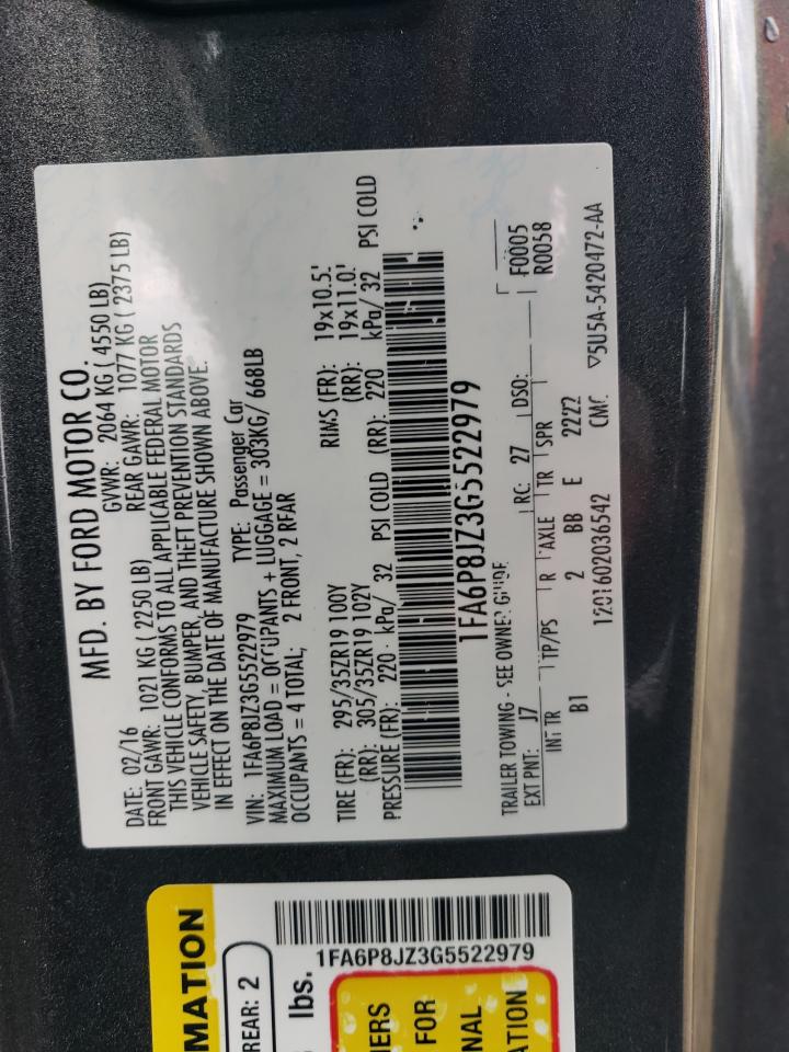 2016 Ford Mustang Shelby Gt350 VIN: 1FA6P8JZ3G5522979 Lot: 85701515