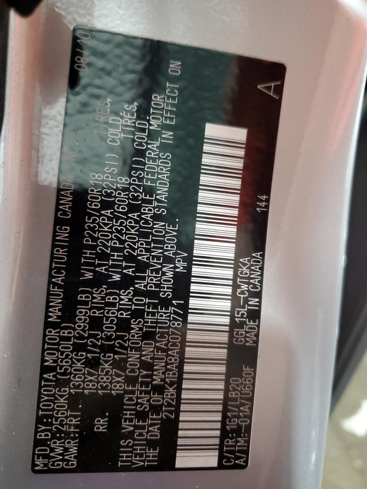 2010 Lexus Rx 350 VIN: 2T2BK1BA8AC078771 Lot: 89899915