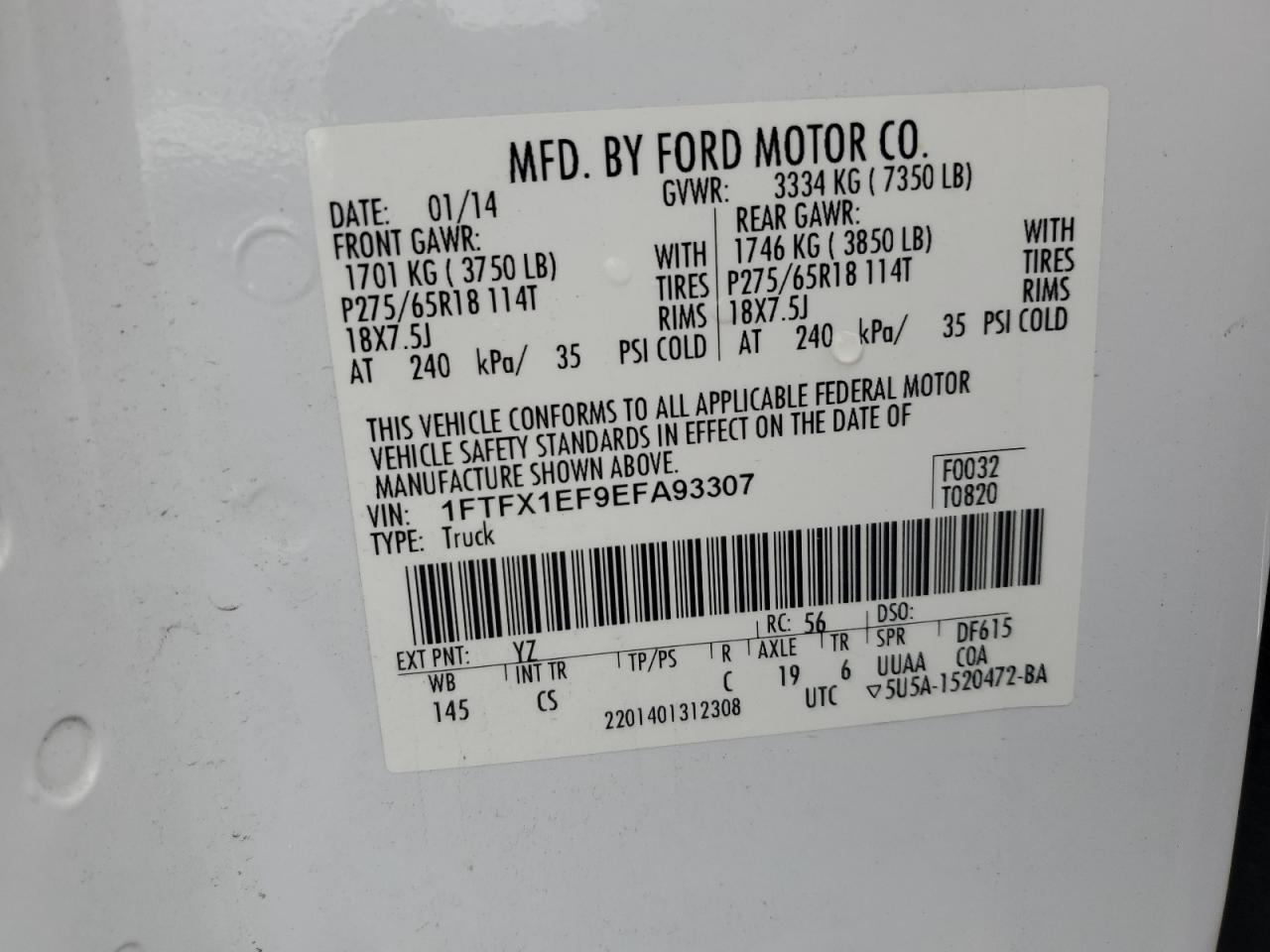 2014 Ford F150 Super Cab VIN: 1FTFX1EF9EFA93307 Lot: 84965325