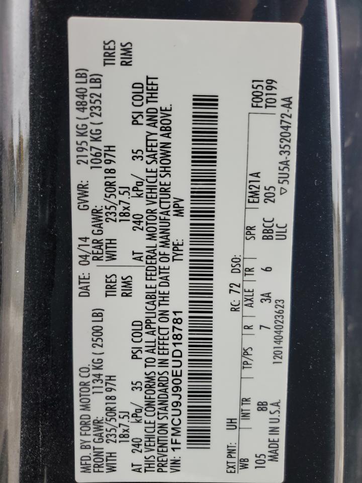 2014 Ford Escape Titanium VIN: 1FMCU9J90EUD18781 Lot: 89718195