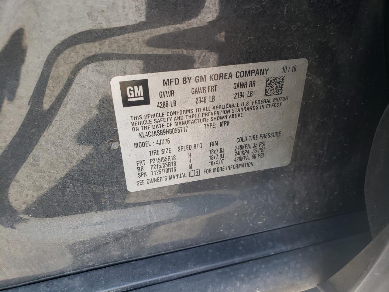 2017 Buick Encore Preferred VIN: KL4CJASB9HB055717 Lot: 86141575