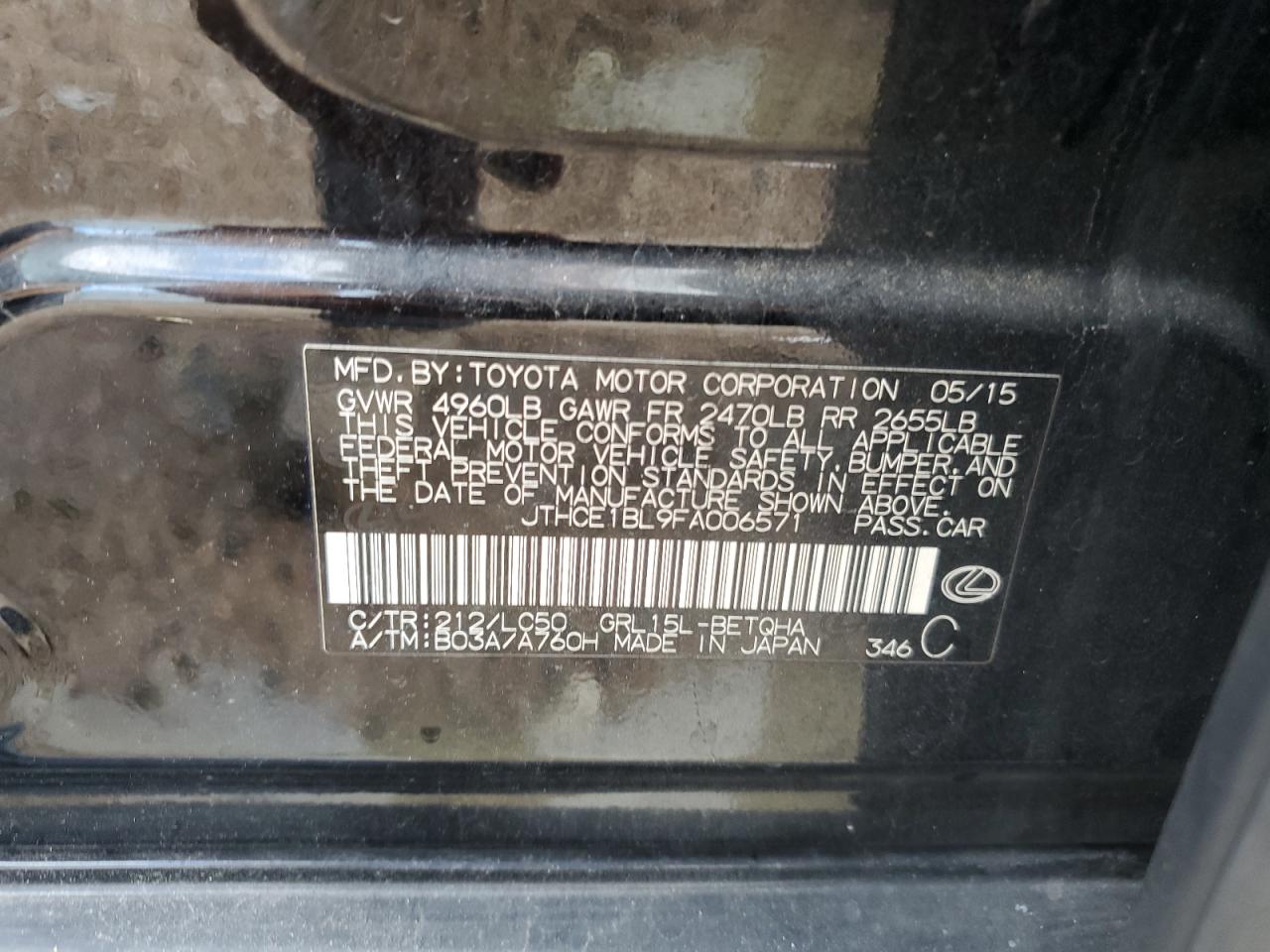 2015 Lexus Gs 350 VIN: JTHCE1BL9FA006571 Lot: 90794795