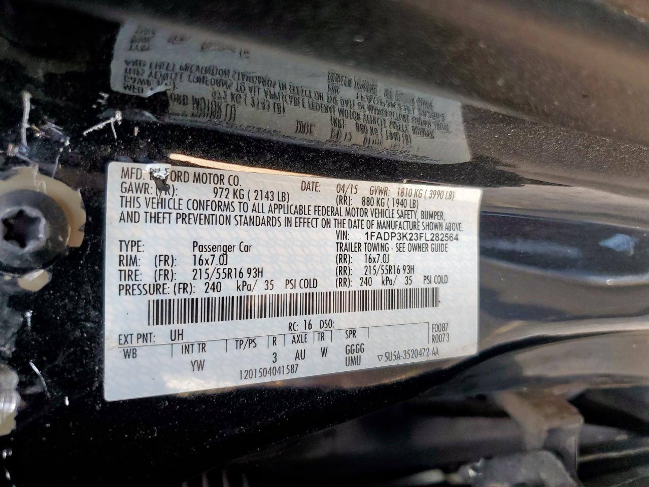 2015 Ford Focus Se VIN: 1FADP3K23FL282564 Lot: 86320825