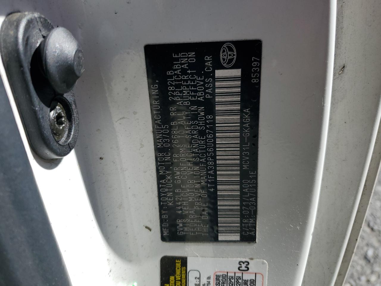 2006 Toyota Camry Solara Se VIN: 4T1FA38P56U067118 Lot: 85918595