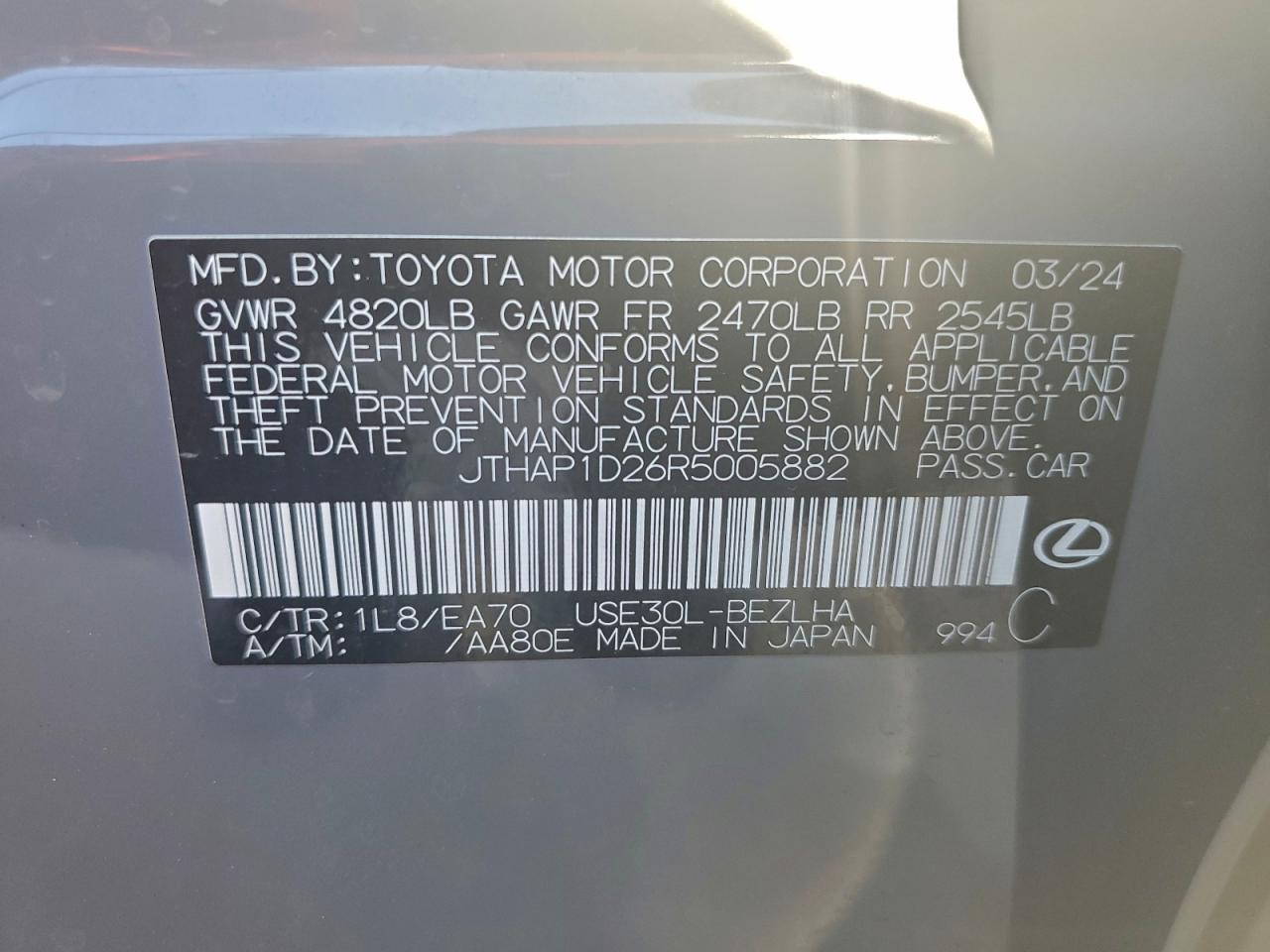 2024 Lexus Is 500 F Sport VIN: JTHAP1D26R5005882 Lot: 91093595