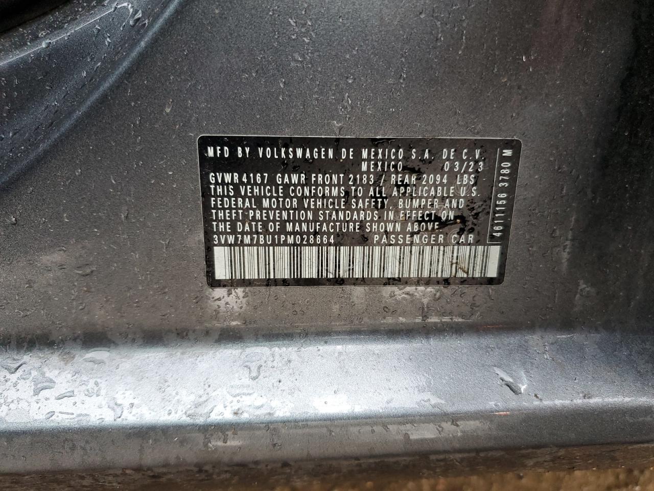 2023 Volkswagen Jetta Se VIN: 3VW7M7BU1PM028664 Lot: 82230075
