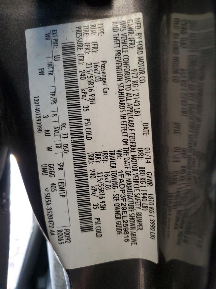 2014 Ford Focus Se VIN: 1FADP3F29EL259816 Lot: 85319325