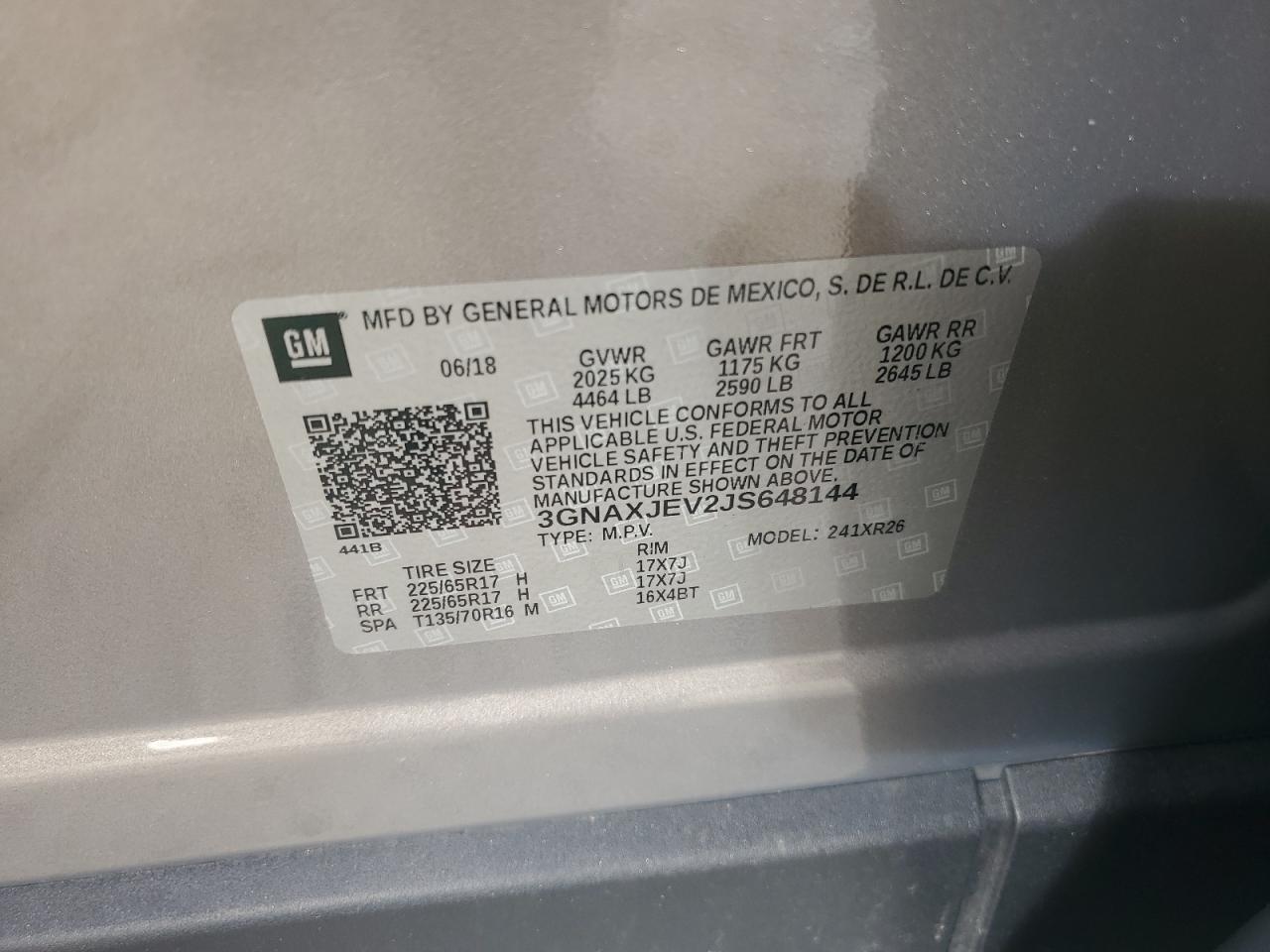 2018 Chevrolet Equinox Lt VIN: 3GNAXJEV2JS648144 Lot: 85886685