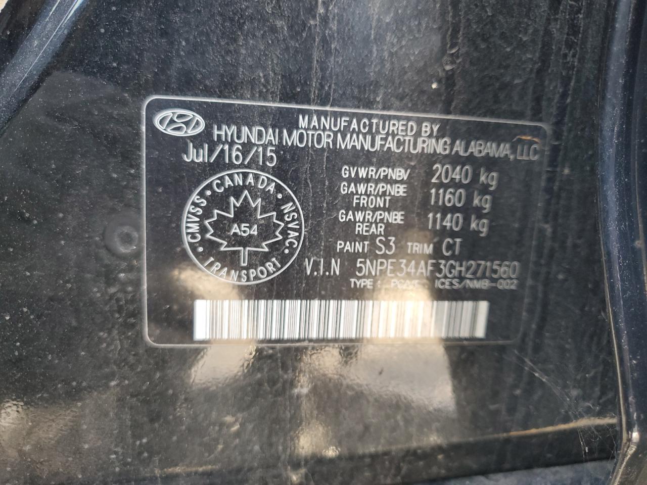 2016 Hyundai Sonata Sport VIN: 5NPE34AF3GH271560 Lot: 85161655