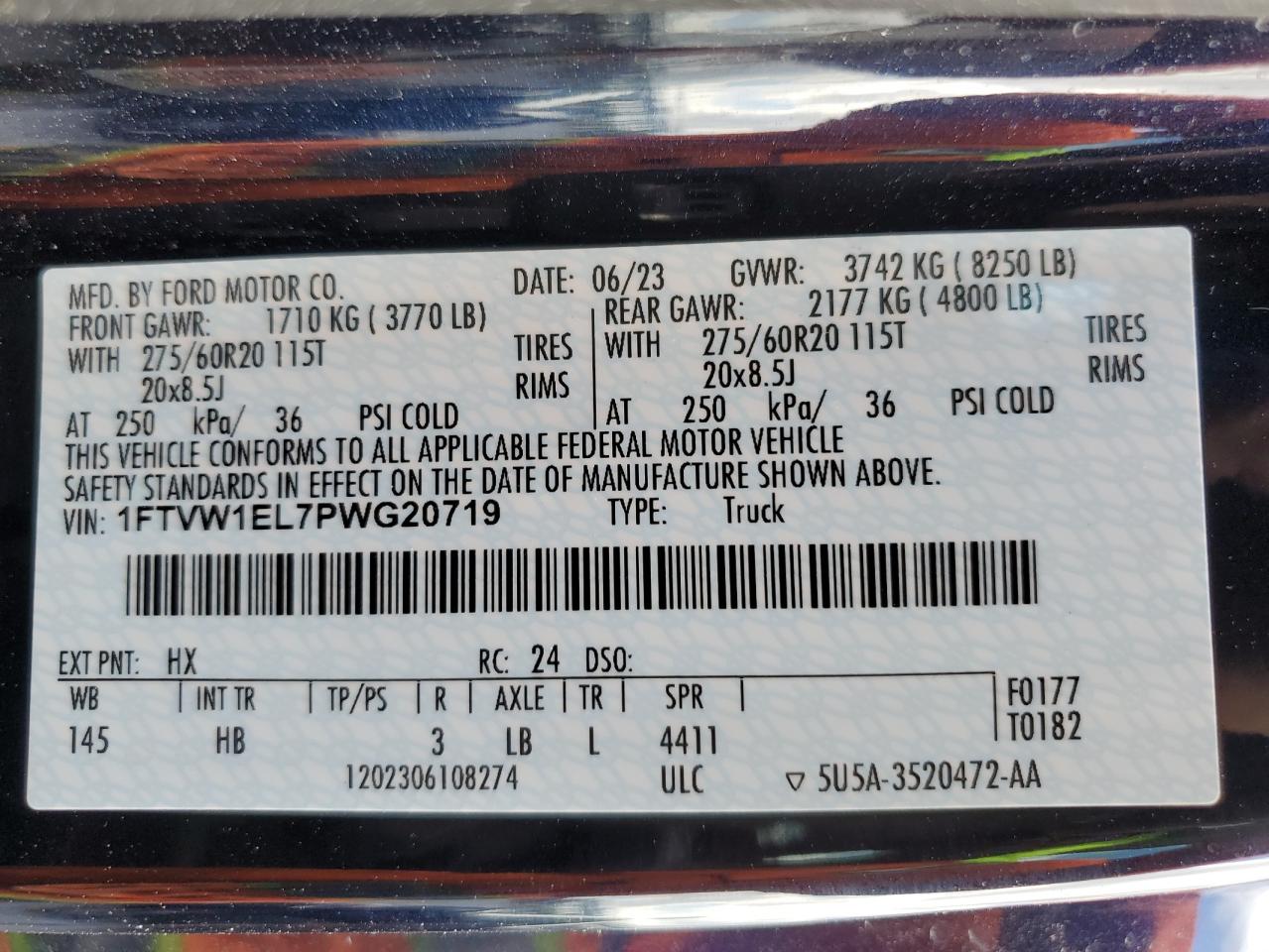 2023 Ford F150 Lightning Pro VIN: 1FTVW1EL7PWG20719 Lot: 85266825