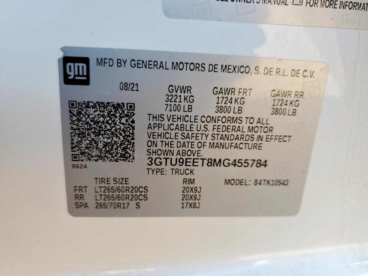 2021 GMC Sierra K1500 At4 VIN: 3GTU9EET8MG455784 Lot: 85491635