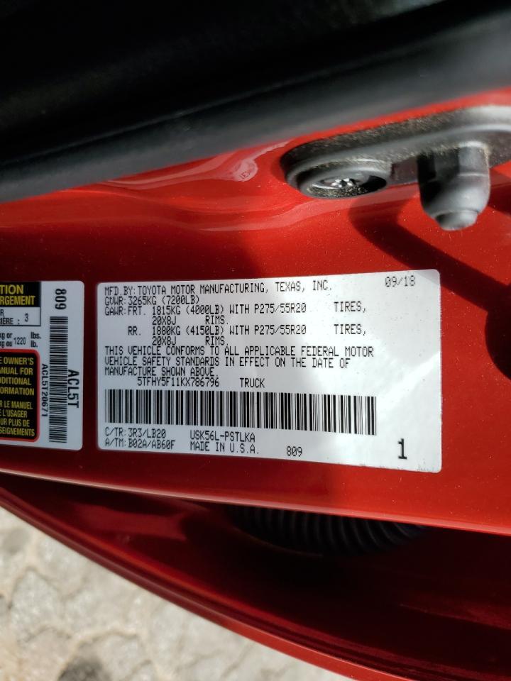 2019 Toyota Tundra Crewmax Limited VIN: 5TFHY5F11KX786796 Lot: 85104235