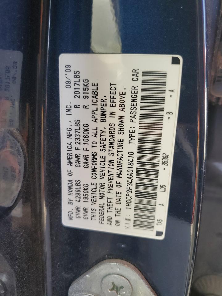2010 Honda Accord Lx VIN: 1HGCP2F34AA018410 Lot: 85754685