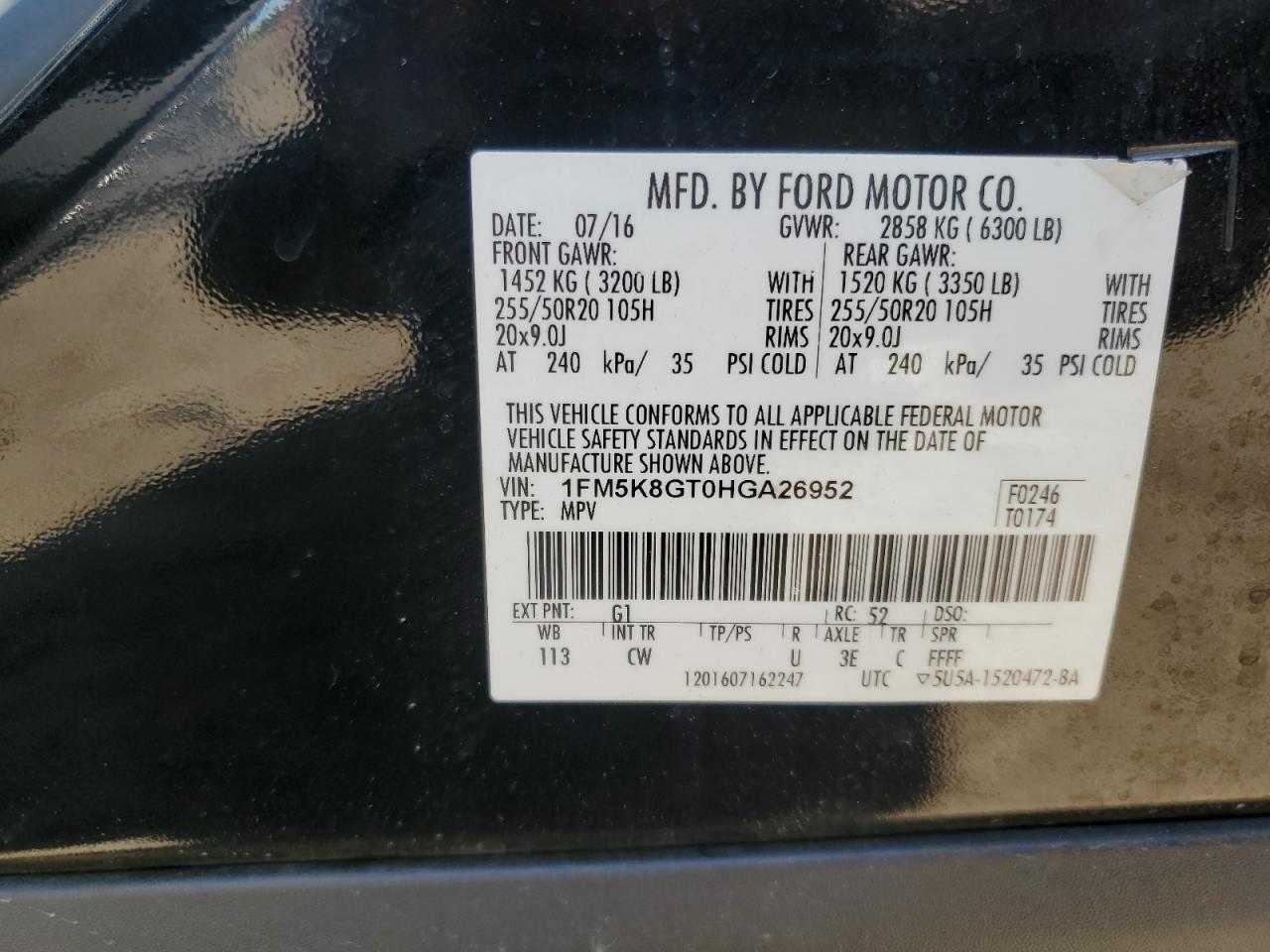 2017 Ford Explorer Sport VIN: 1FM5K8GT0HGA26952 Lot: 82422715