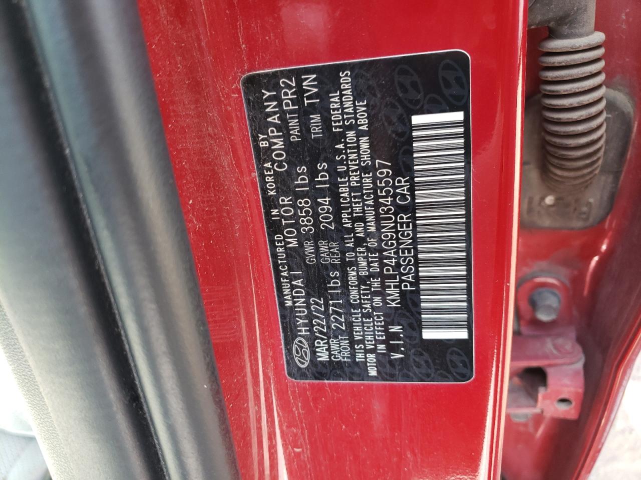 2022 Hyundai Elantra Limited VIN: KMHLP4AG9NU345597 Lot: 87374935