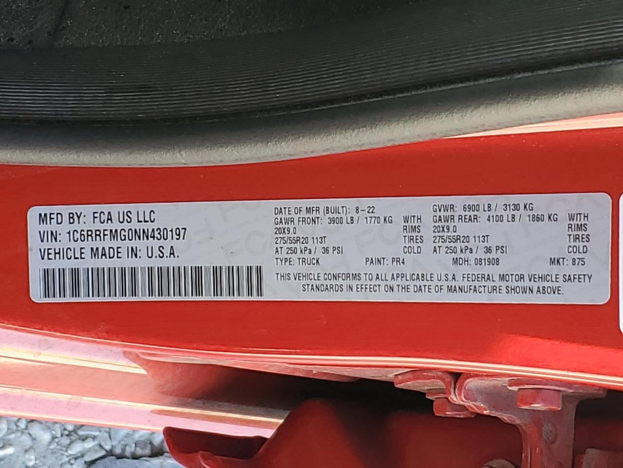 2022 Ram 1500 Big Horn/Lone Star VIN: 1C6RRFMG0NN430197 Lot: 85563945