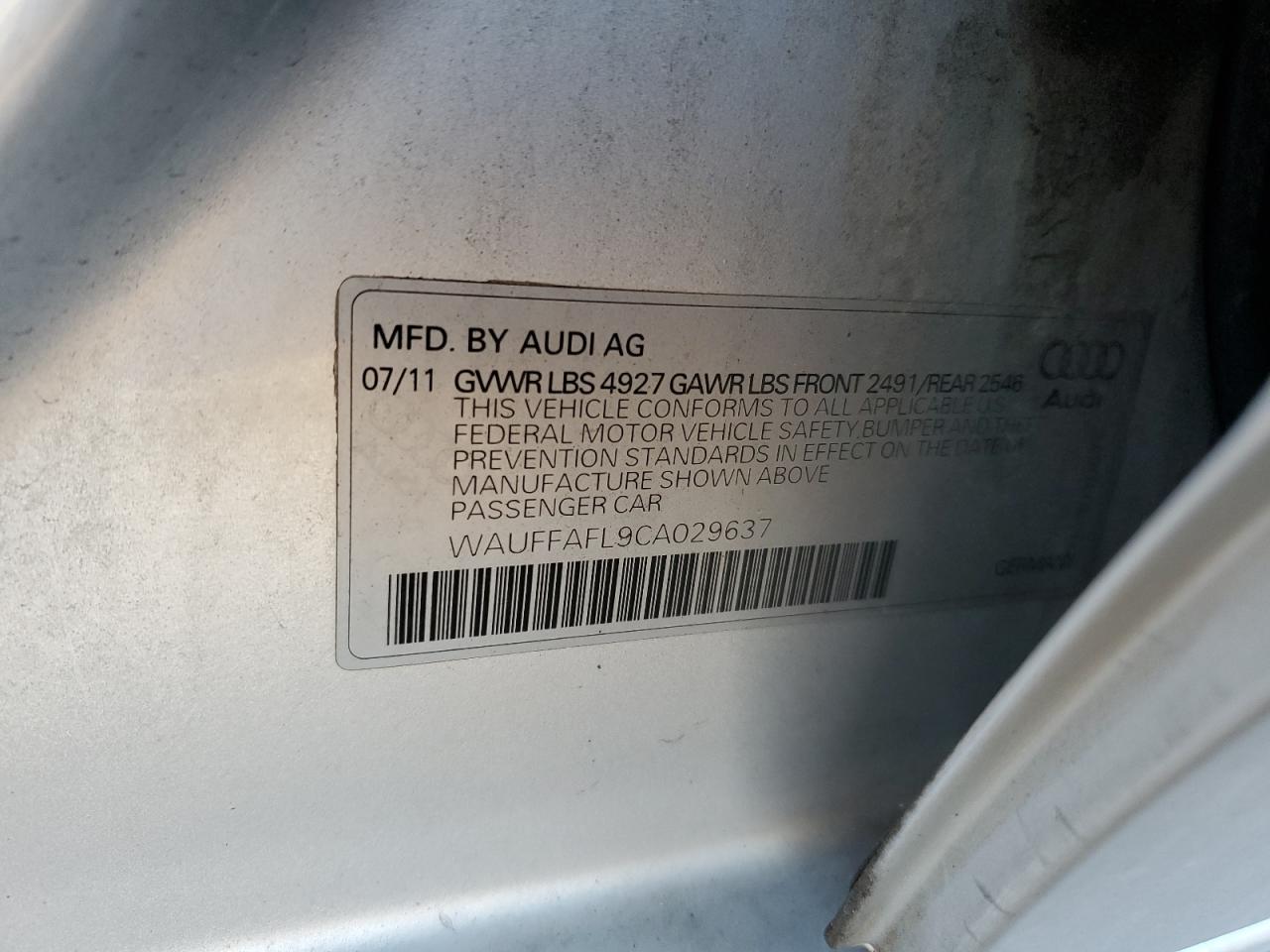 2012 Audi A4 Premium Plus VIN: WAUFFAFL9CA029637 Lot: 90397605