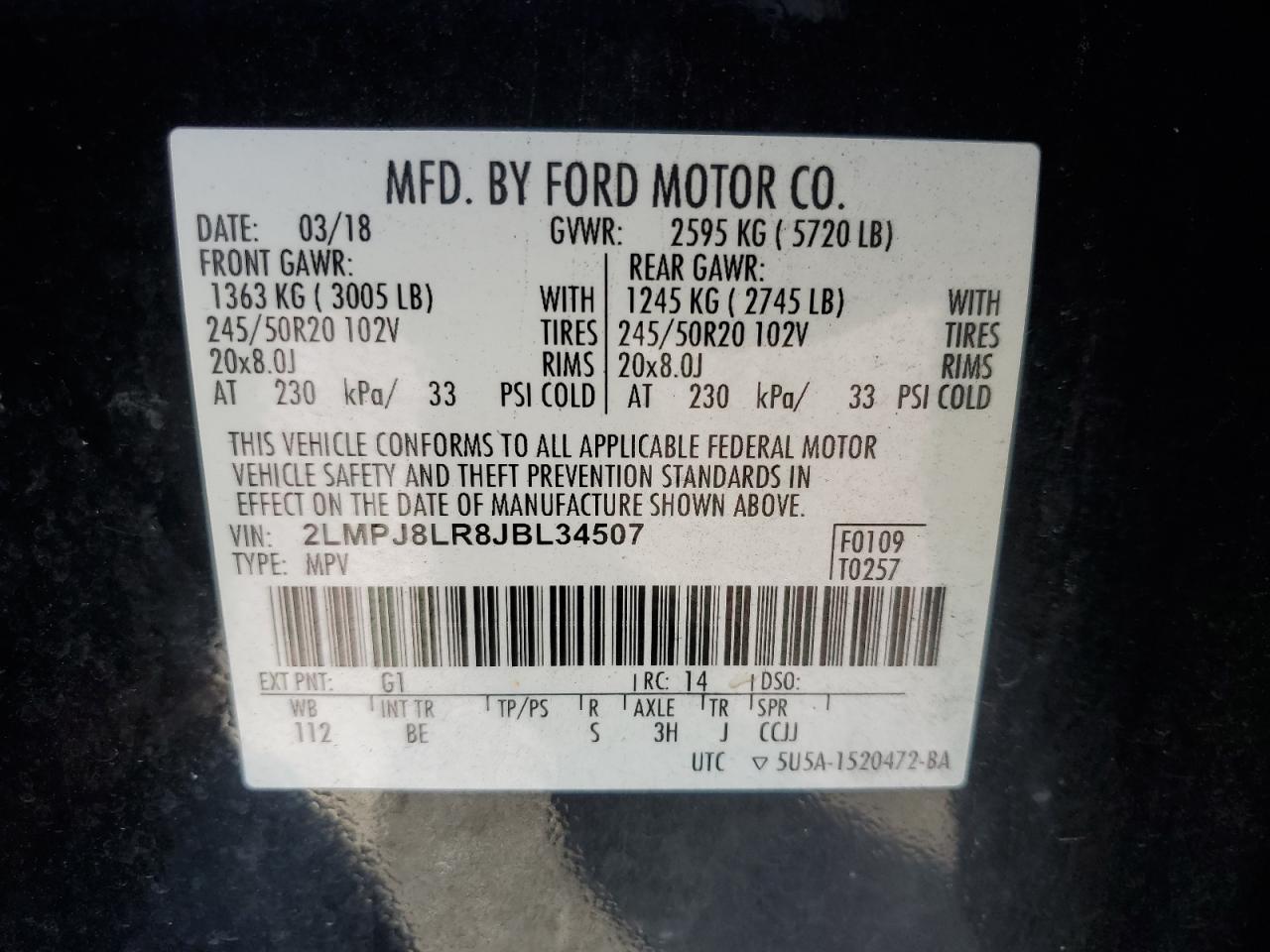 2018 Lincoln Mkx Reserve VIN: 2LMPJ8LR8JBL34507 Lot: 84069925