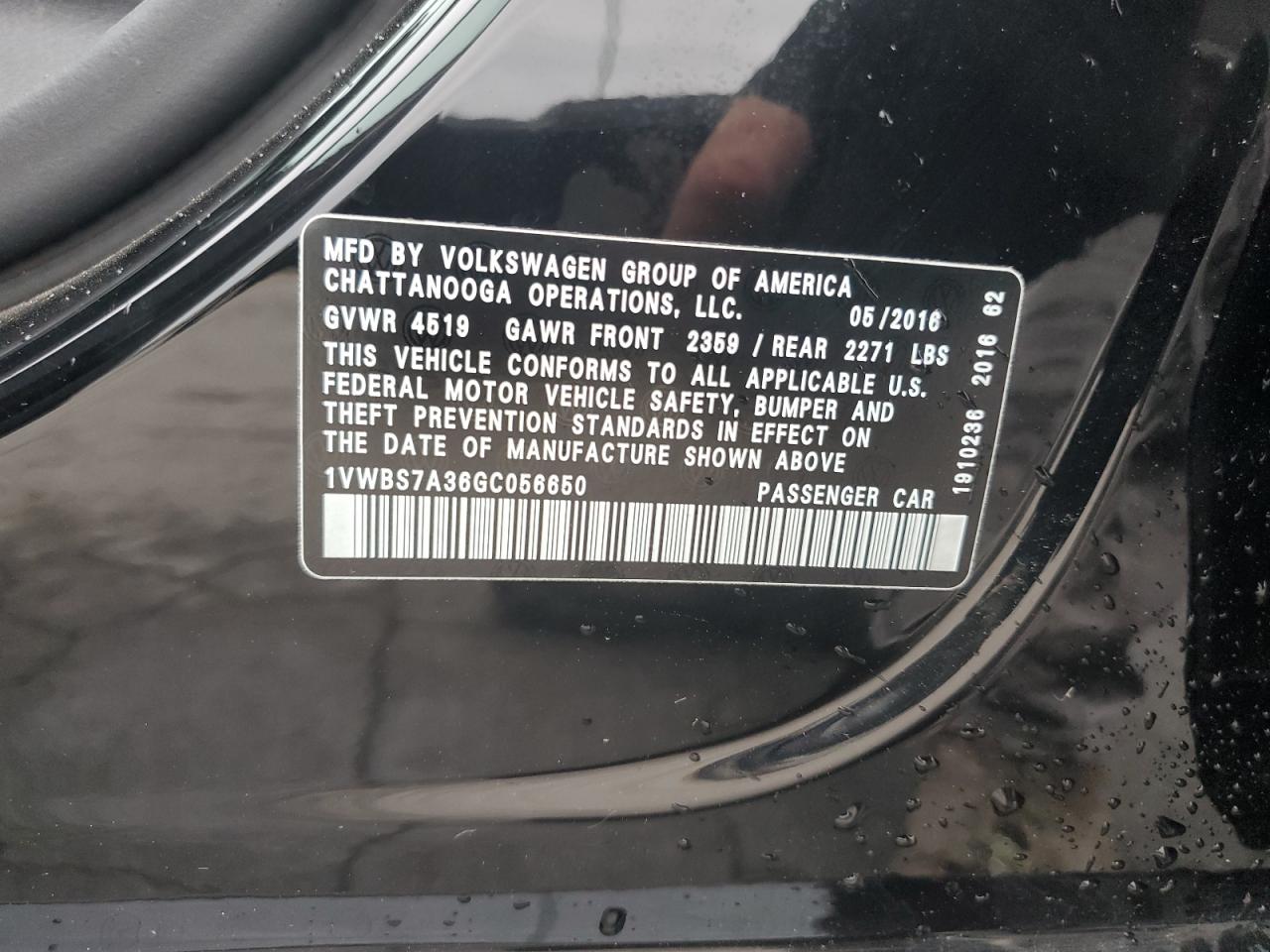 2016 Volkswagen Passat Se VIN: 1VWBS7A36GC056650 Lot: 85354355