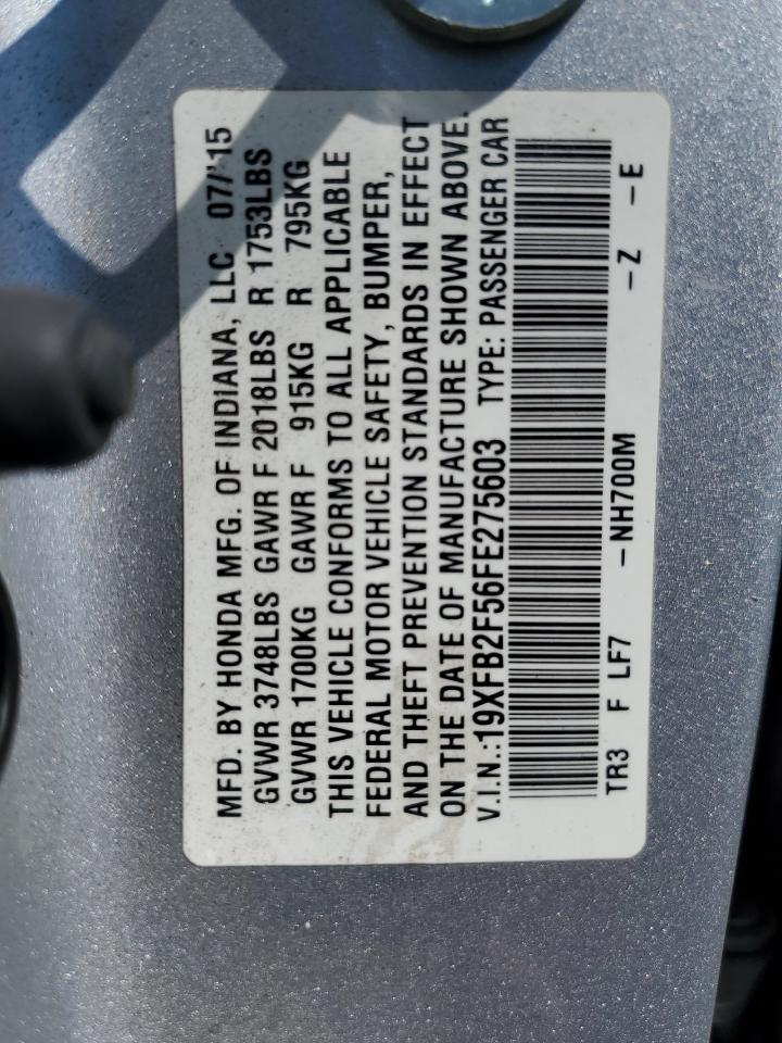 2015 Honda Civic Lx VIN: 19XFB2F56FE275603 Lot: 85927445