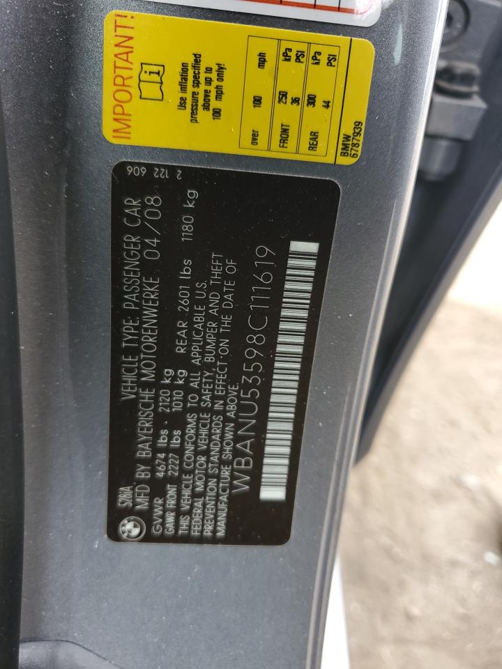 2008 BMW 528 I VIN: WBANU53598C111619 Lot: 85864005