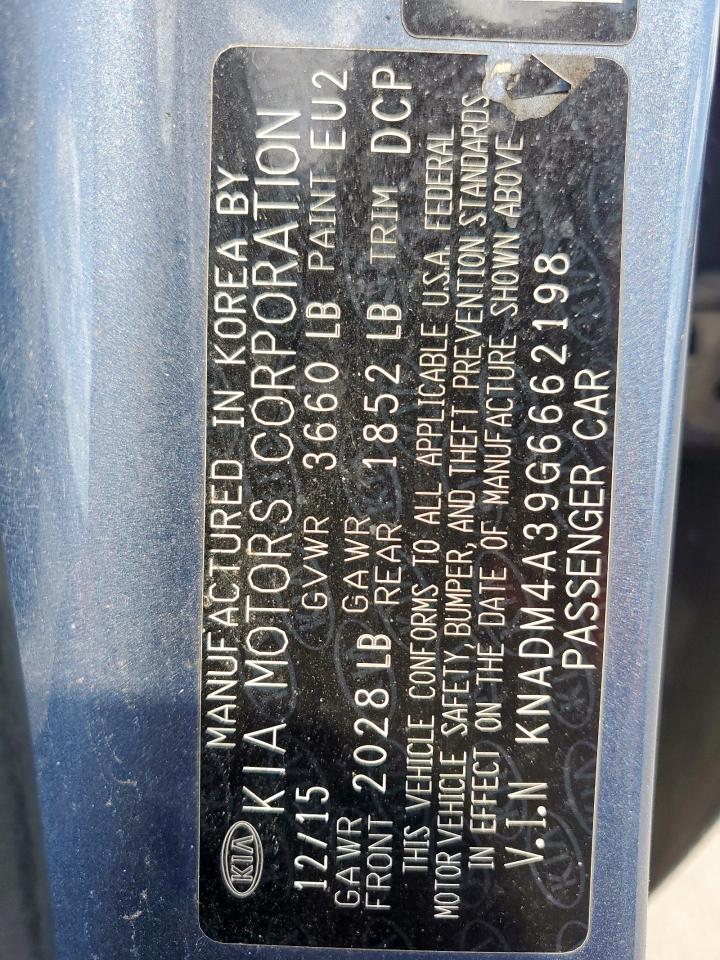 2016 Kia Rio Lx VIN: KNADM4A39G6662198 Lot: 82216125