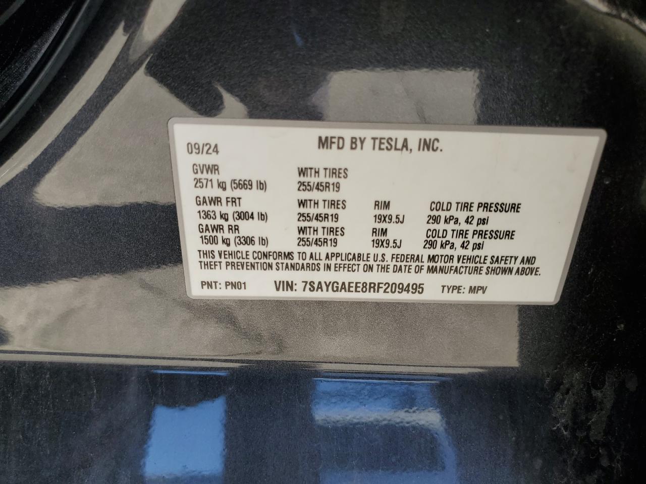 2024 Tesla Model Y VIN: 7SAYGAEE8RF209495 Lot: 90871775