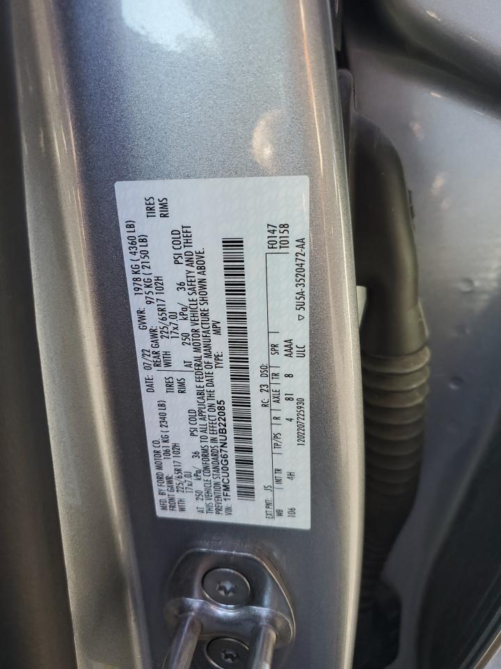 2022 Ford Escape Se VIN: 1FMCU0G67NUB22085 Lot: 87380585