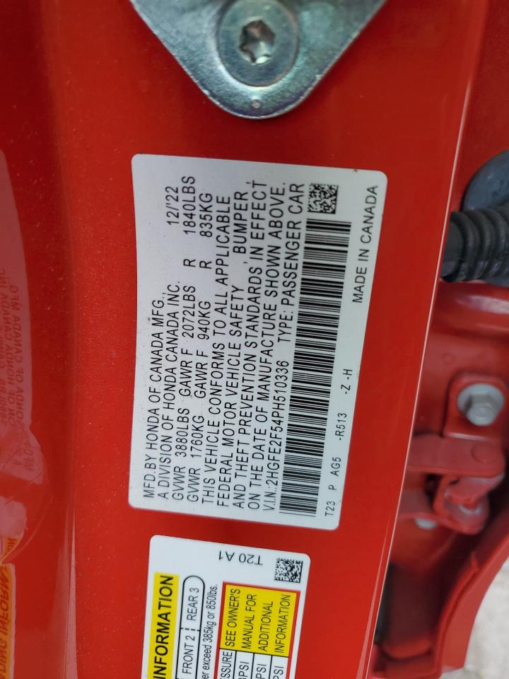 2023 Honda Civic Sport VIN: 2HGFE2F54PH510336 Lot: 84723155