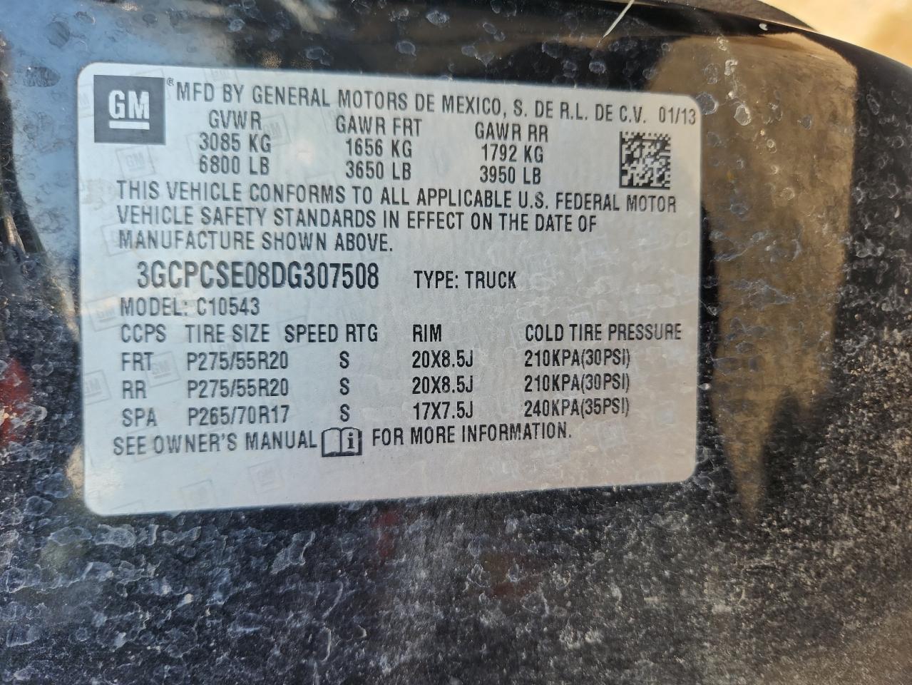 2013 Chevrolet Silverado C1500 Lt VIN: 3GCPCSE08DG307508 Lot: 86061465