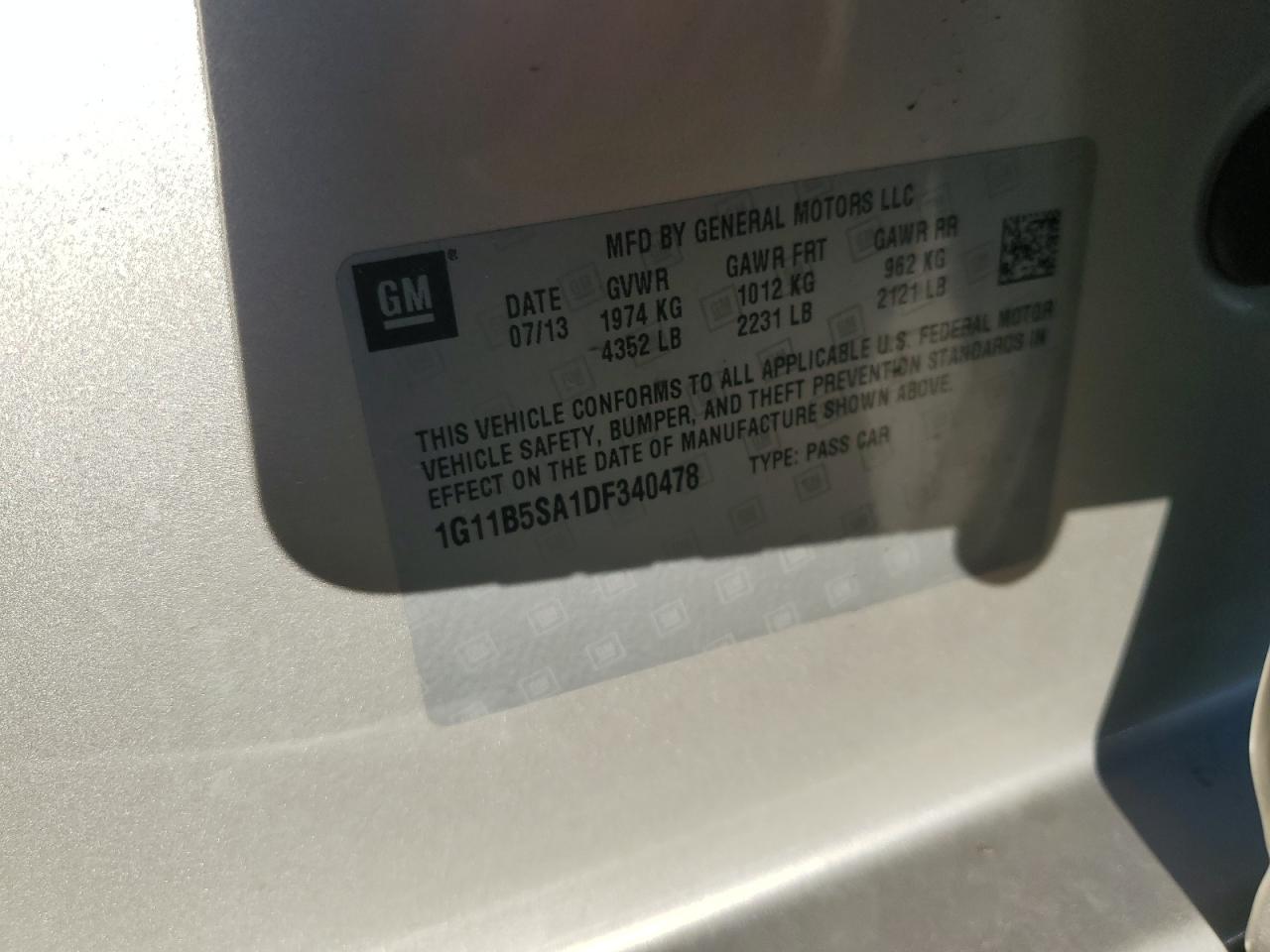 2013 Chevrolet Malibu Ls VIN: 1G11B5SA1DF340478 Lot: 81946975