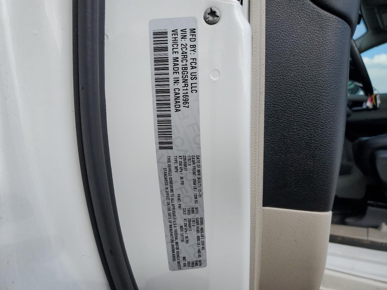 2022 Chrysler Pacifica Touring L VIN: 2C4RC1BG5NR116967 Lot: 87001865