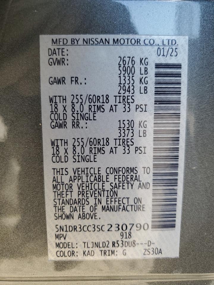 2025 Nissan Pathfinder Sl VIN: 5N1DR3CC3SC230790 Lot: 84901185