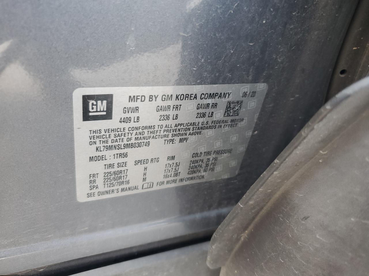 2021 Chevrolet Trailblazer Ls VIN: KL79MNSL9MB030749 Lot: 87283635