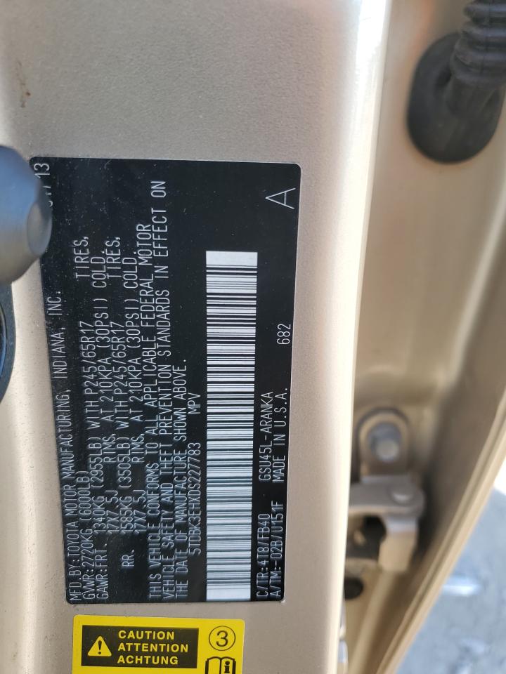 2013 Toyota Highlander Base VIN: 5TDBK3EHXDS227783 Lot: 84912295