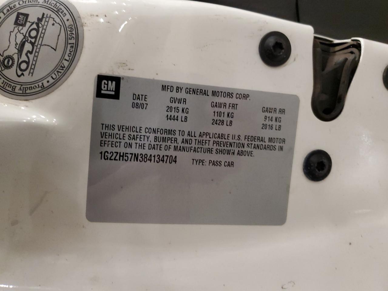 2008 Pontiac G6 Gt VIN: 1G2ZH57N384134704 Lot: 82356855