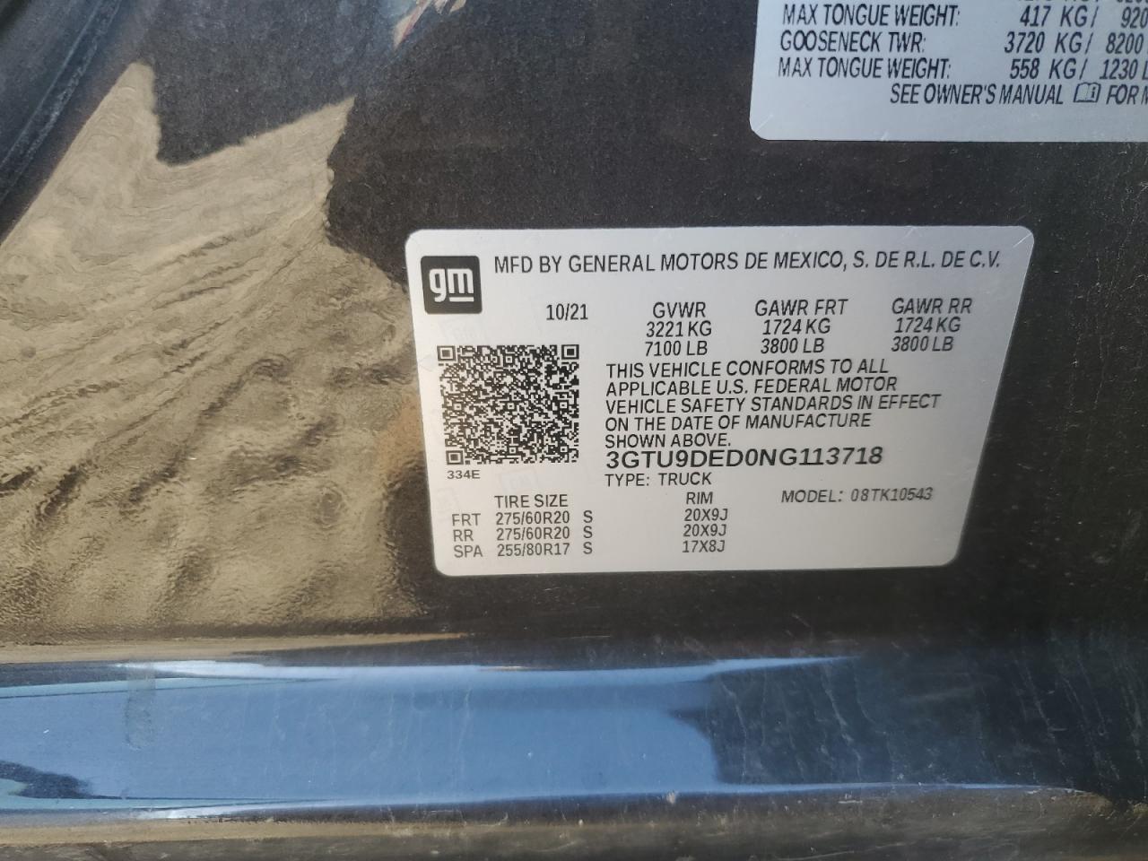 2022 GMC Sierra Limited K1500 Slt VIN: 3GTU9DED0NG113718 Lot: 84599395