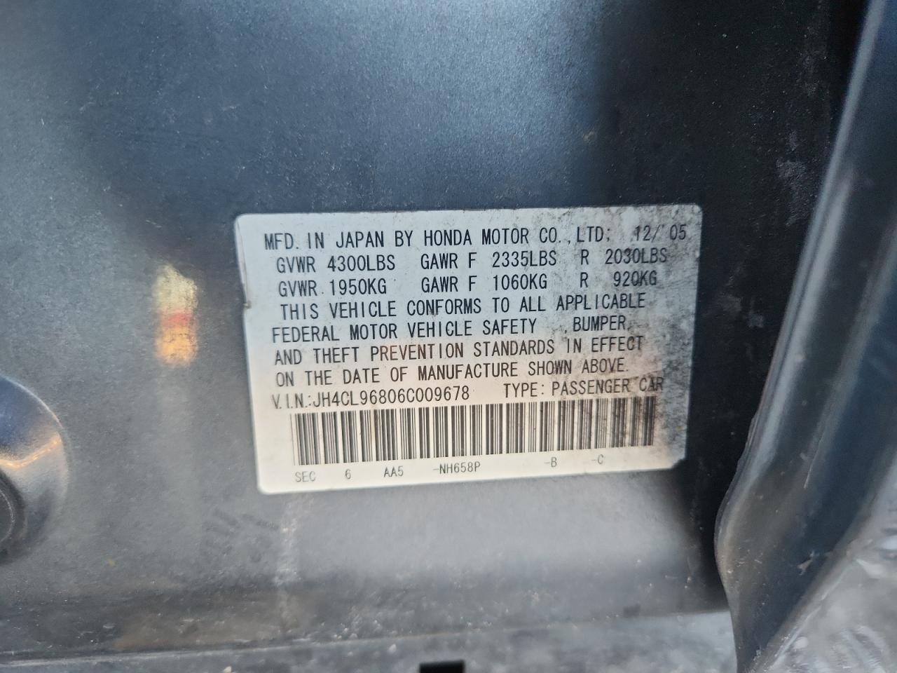 2006 Acura Tsx VIN: JH4CL96806C009678 Lot: 90713975