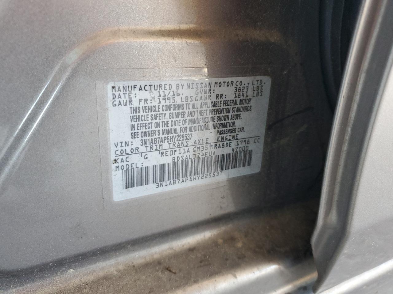 2017 Nissan Sentra S VIN: 3N1AB7AP5HY225537 Lot: 82219245